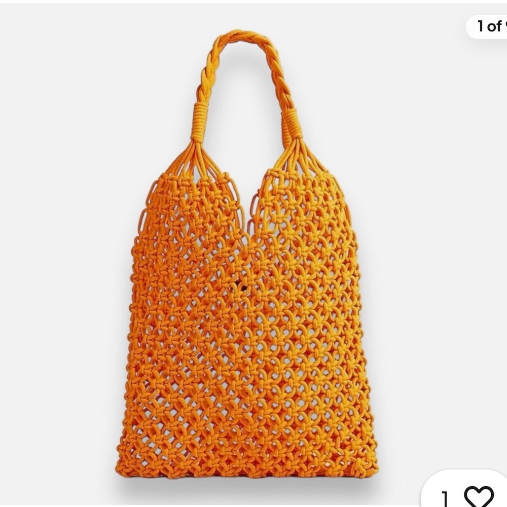 NWOT J. Crew Cadiz orange hand knotted rope bag